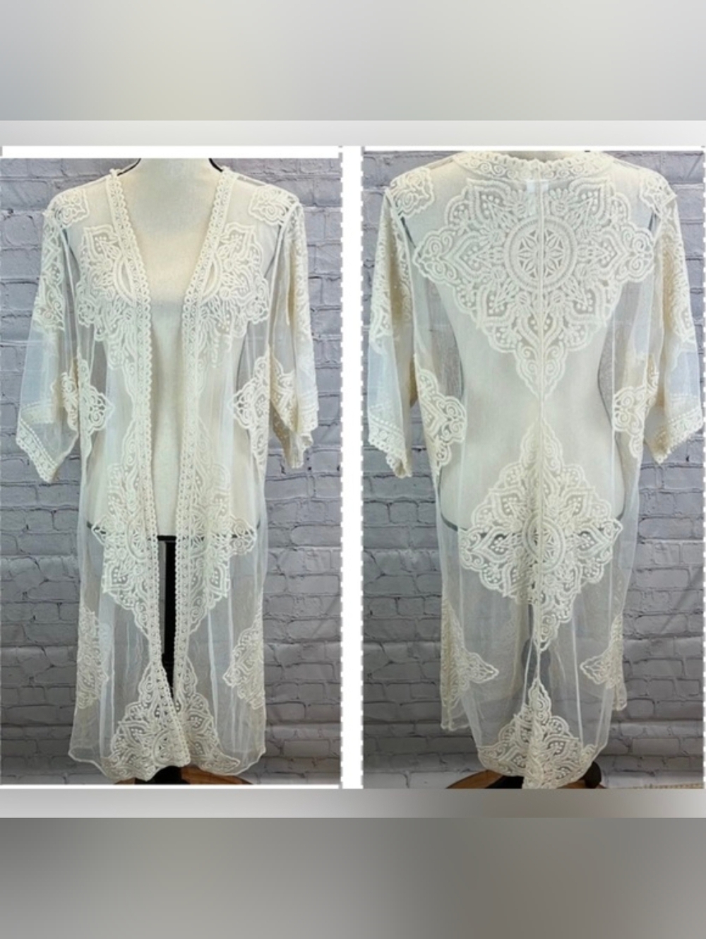 L/XL ivory sheer lace layering top kimono-NWT